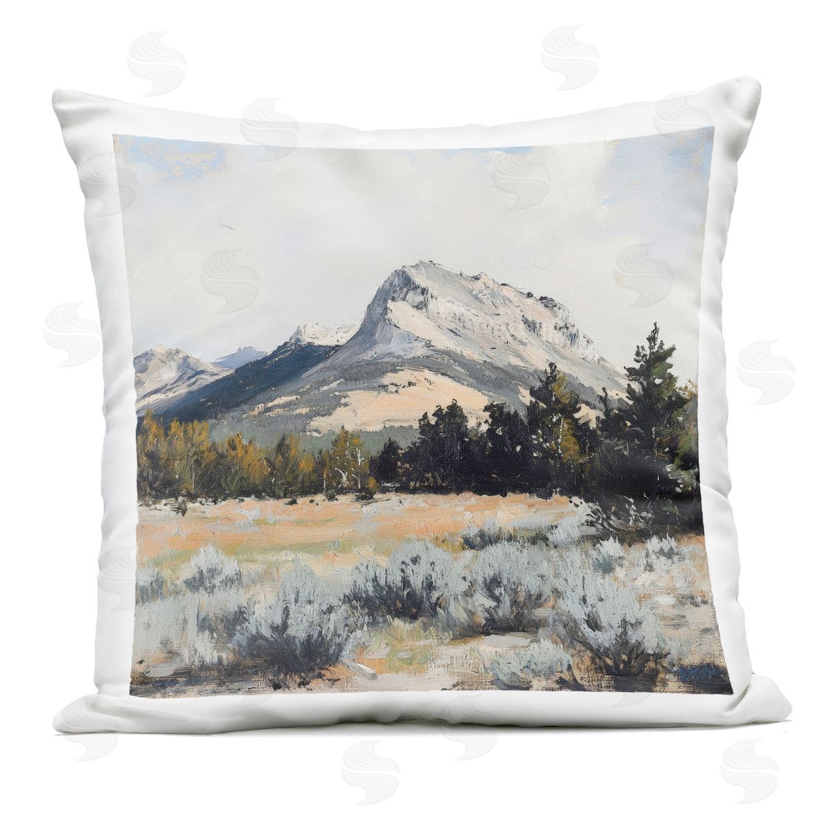 Petal Prints Design Desert Mountains and Forest Landscape Outdoor Printed Throw Pillow