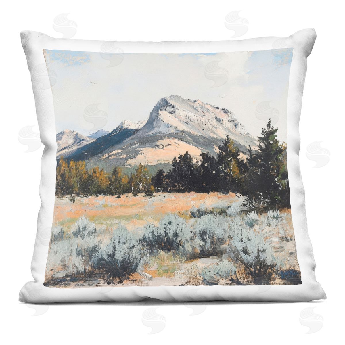 Petal Prints Design Desert Mountains and Forest Landscape Indoor Printed Throw Pillow