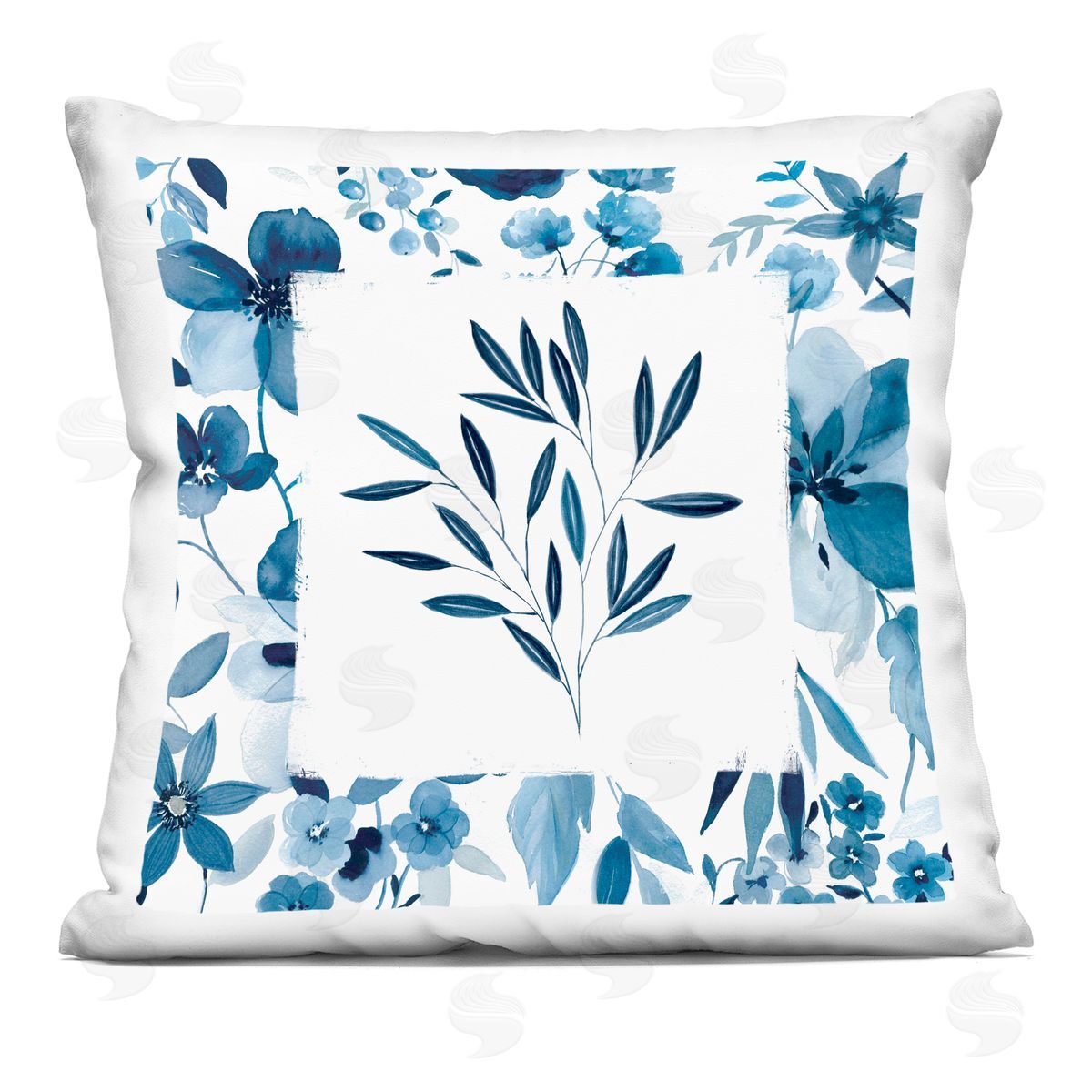 Carol Robinson Indigo Leaves with Border Indoor Printed Pillow Art