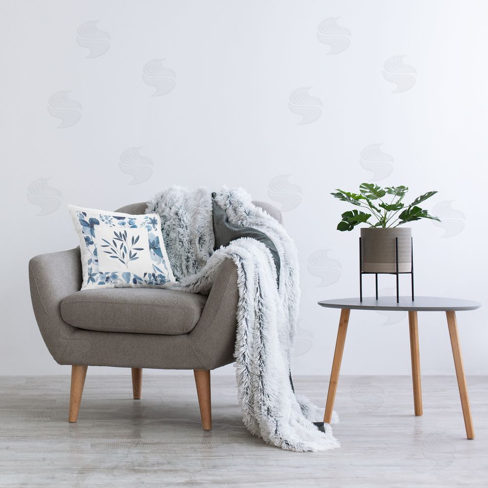 Carol Robinson Indigo Leaves with Border Indoor Square Pillow on Chair