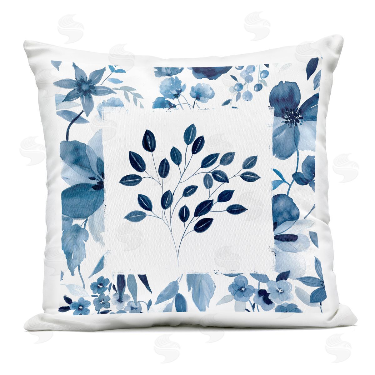 Carol Robinson Indigo Leaves on White Outdoor Printed Pillow