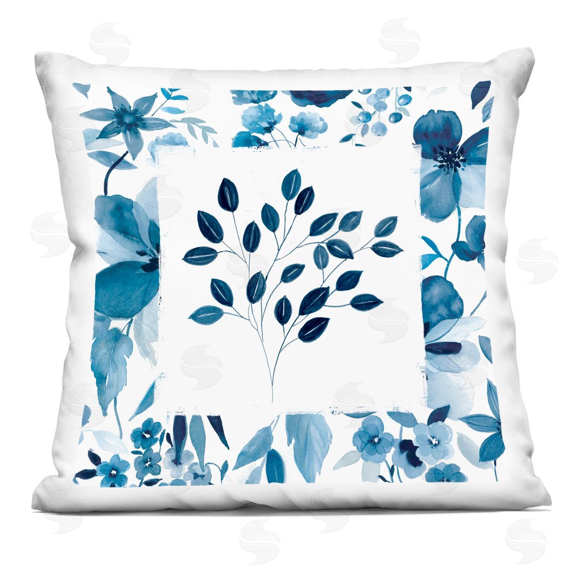 Carol Robinson Indigo Leaves on White Indoor Printed Pillow Art