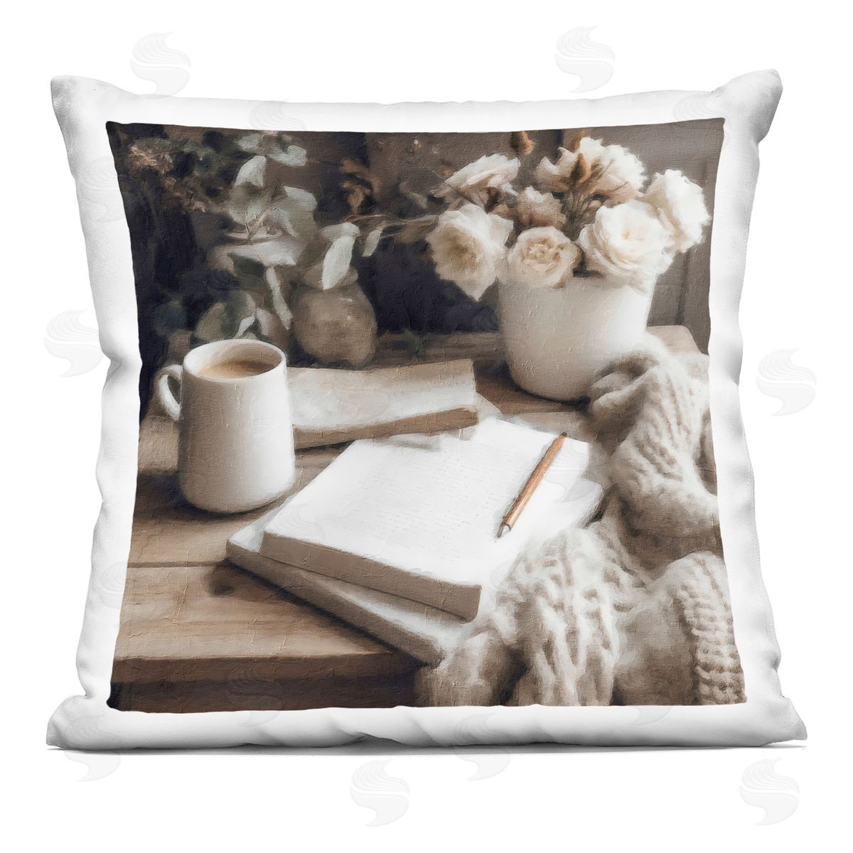 Riley B Morning Coffee & Journaling Indoor Printed Throw Pillow