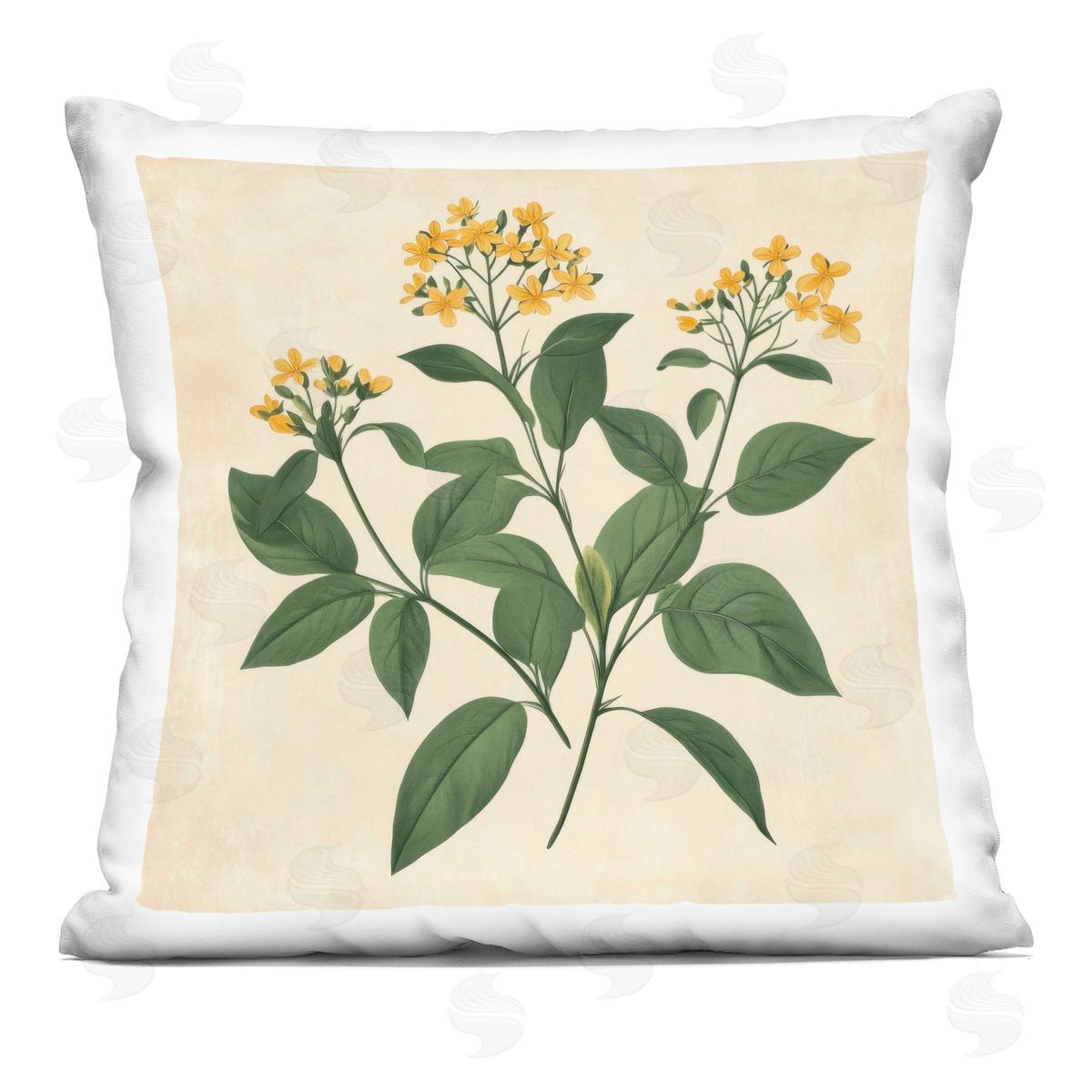 Petal Prints Design Yellow Bushels Botanical Illustration Indoor Printed Throw Pillow