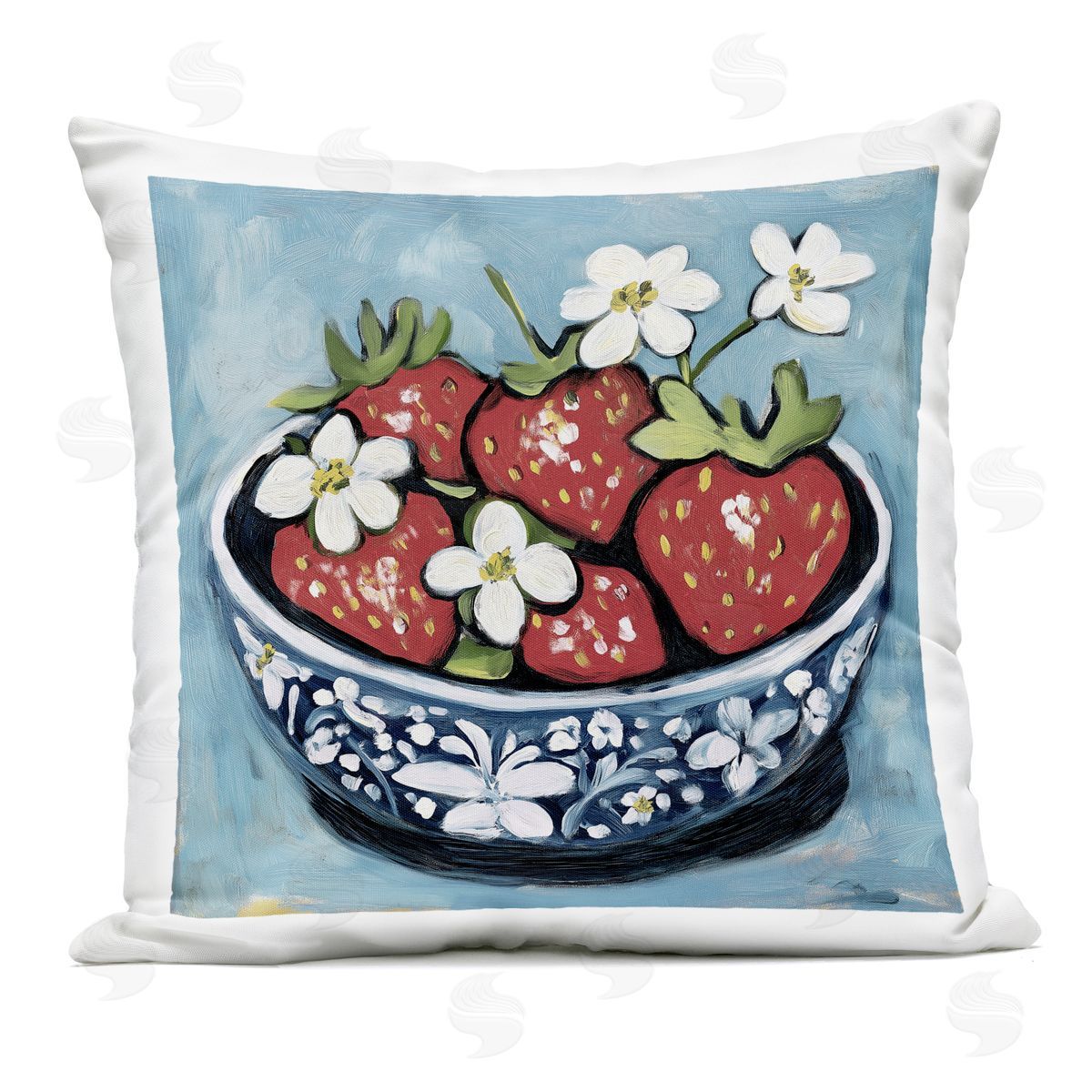Gina Kelly Strawberries in Blue Bowl Outdoor Printed Throw Pillow