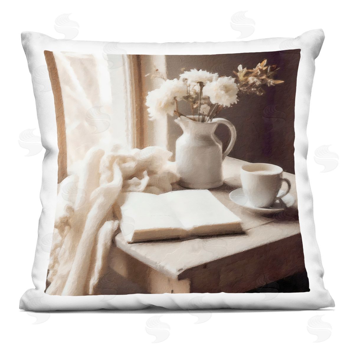 Riley B Neutral Morning Coffee Journaling Indoor Printed Throw Pillow
