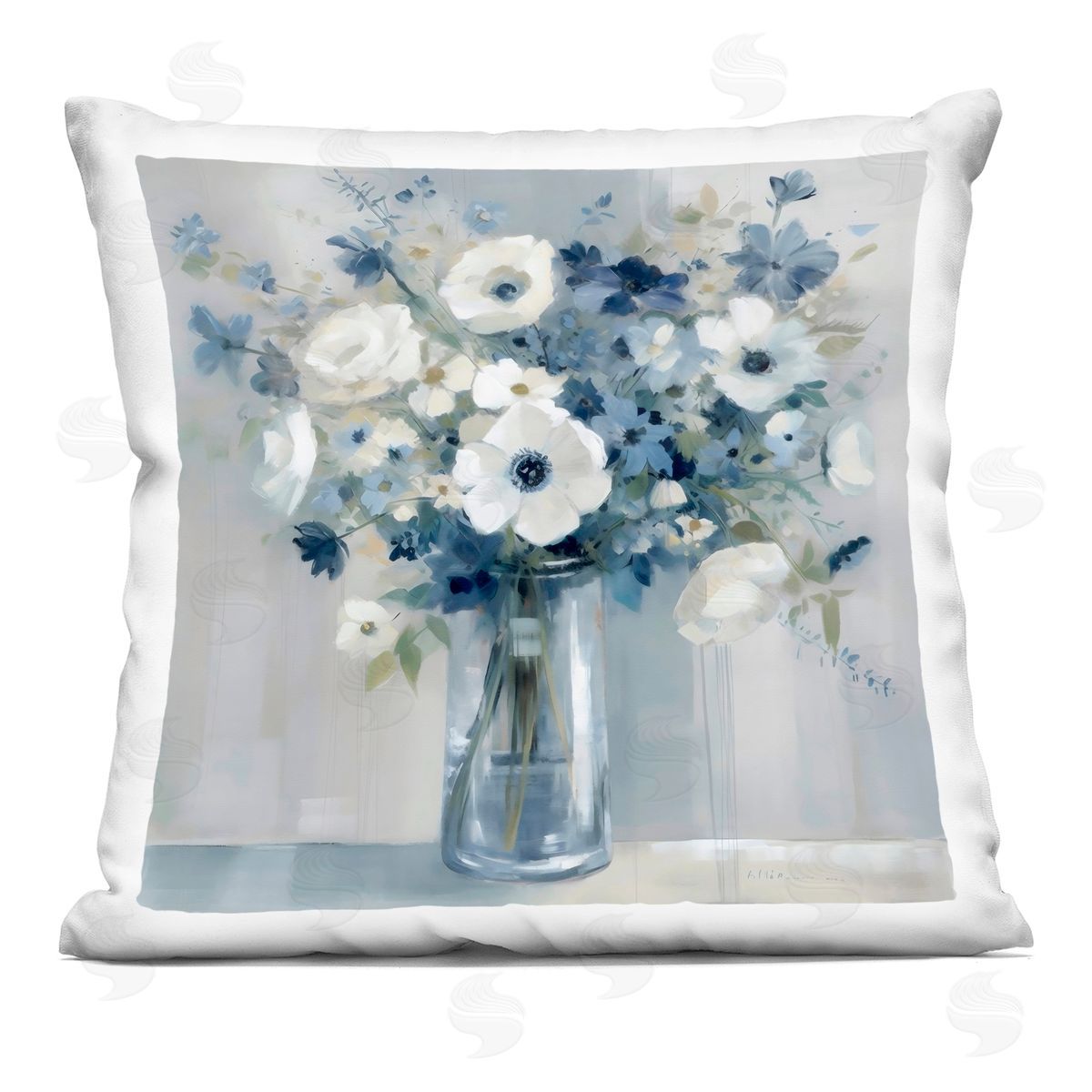 Creative Studio Peaceful Blues Bouquet Indoor Printed Pillow Art