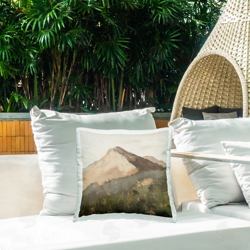 Petal Prints Design Sierra Mountain Landscape Outdoor Printed Throw Pillow on Patio
