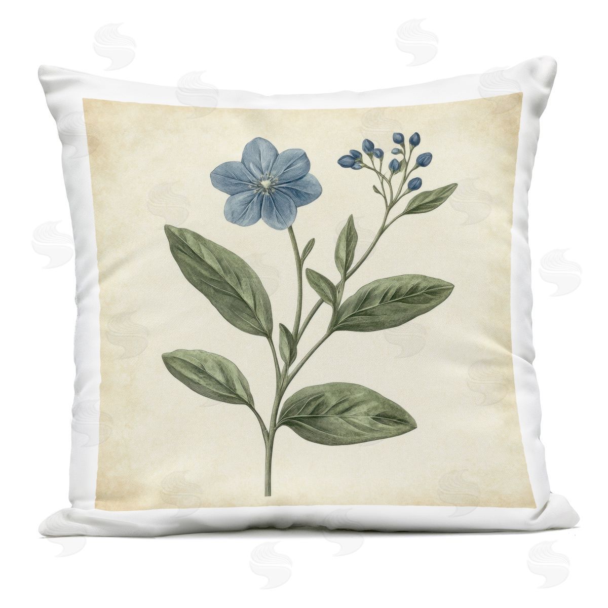 Petal Prints Design Vintage Blue Blossoms Wildflower Outdoor Printed Throw Pillow