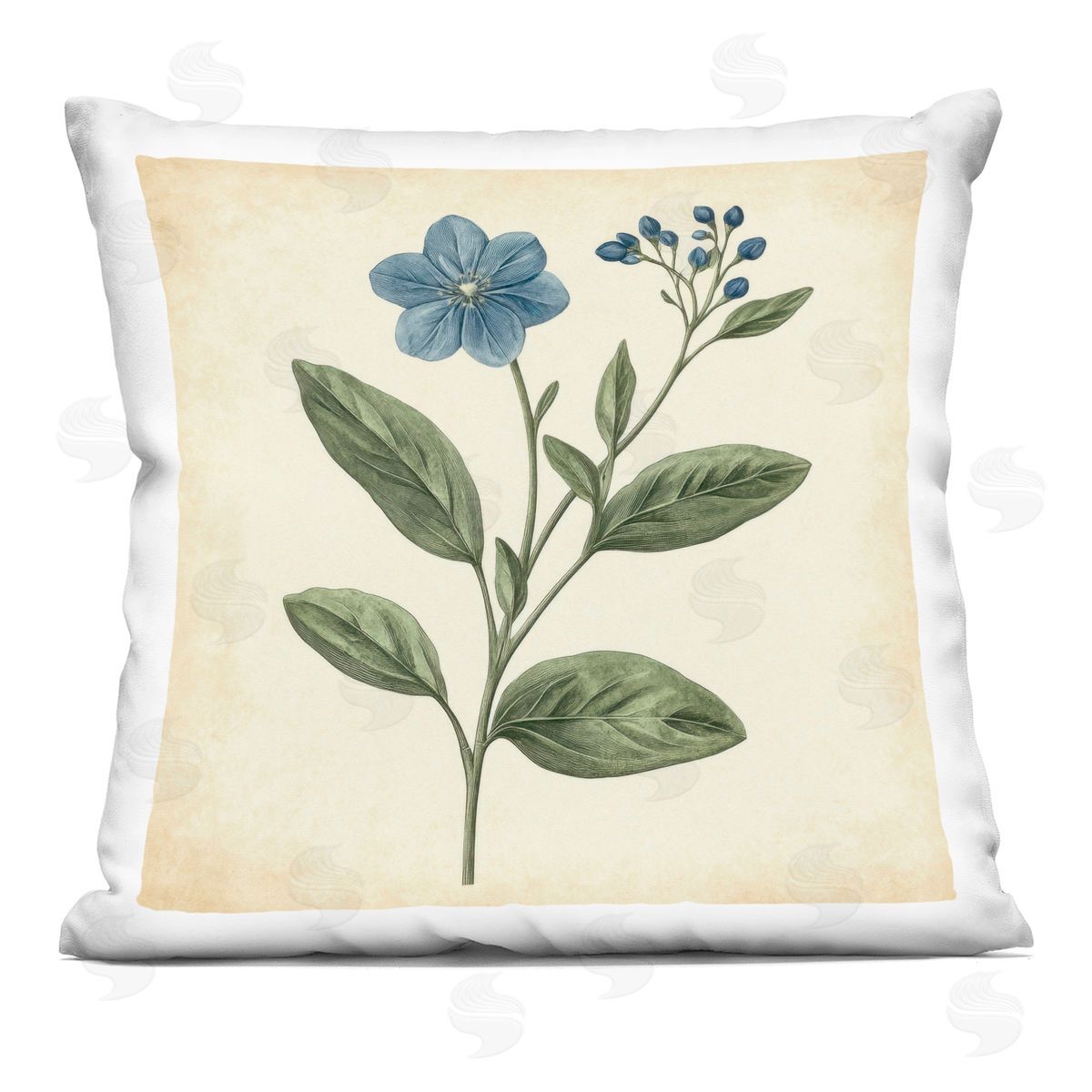 Petal Prints Design Vintage Blue Blossoms Wildflower Indoor Printed Throw Pillow