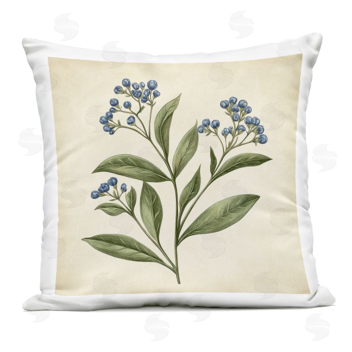 Petal Prints Design Blue Buds Botanical Illustration Outdoor Printed Throw Pillow