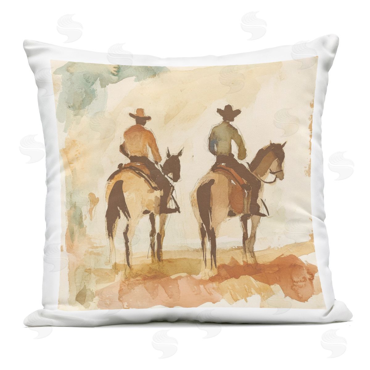 Petal Prints Design Western Watercolor Cowboys Right Outdoor Printed Throw Pillow