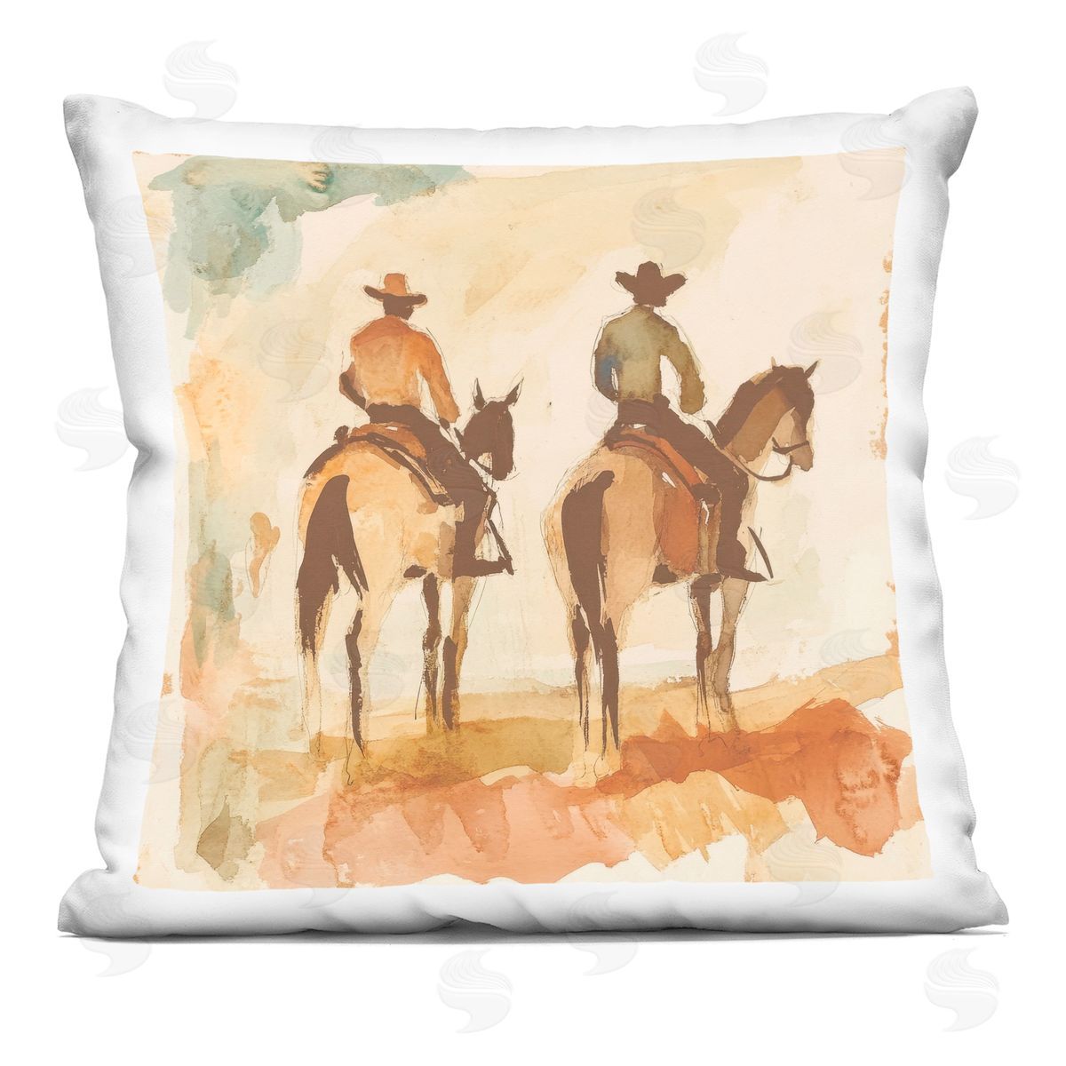 Petal Prints Design Western Watercolor Cowboys Right Indoor Printed Throw Pillow