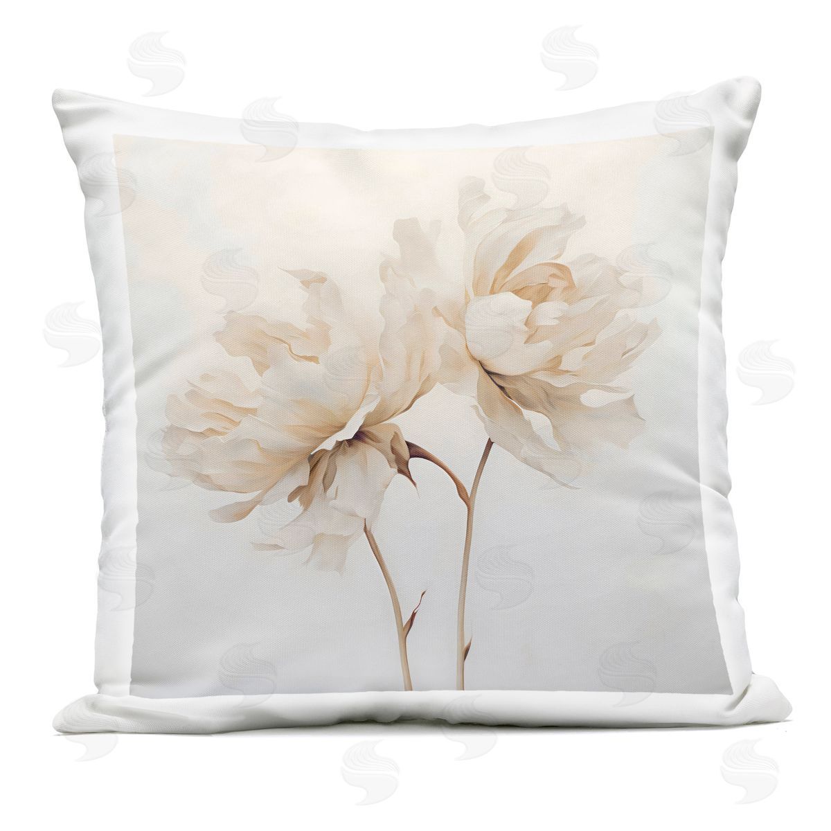 Creative Studio Soft Blooming White Peonies Outdoor Printed Throw Pillow