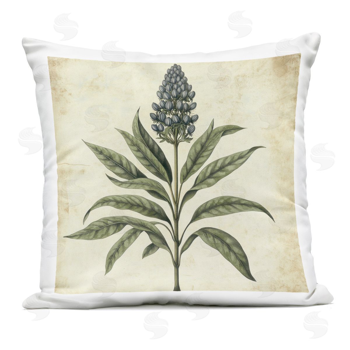 Petal Prints Design Vintage Blue Botanical Illustration Outdoor Printed Throw Pillow