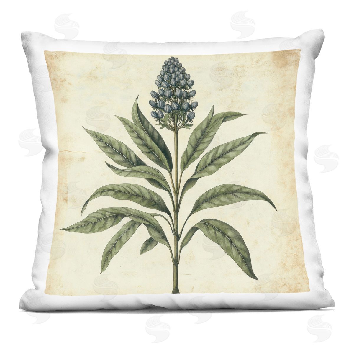 Petal Prints Design Vintage Blue Botanical Illustration Indoor Printed Throw Pillow