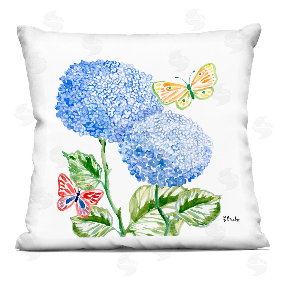 Paul Brent Brushstroke Hydrangea & Butterflies Indoor Printed Pillow