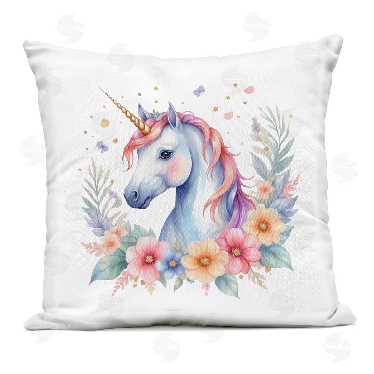 Creative Studio Colorful Unicorn with Flowers Outdoor Printed Throw Pillow