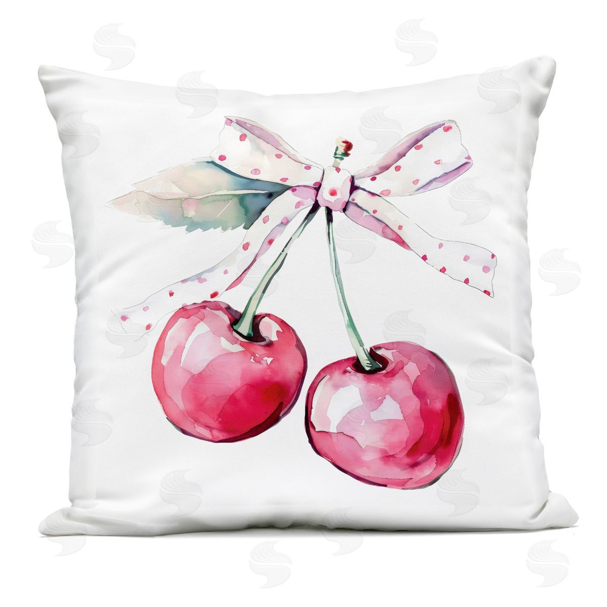 Creative Studio Whimsical Cherries with Dotted Ribbon Outdoor Printed Throw Pillow