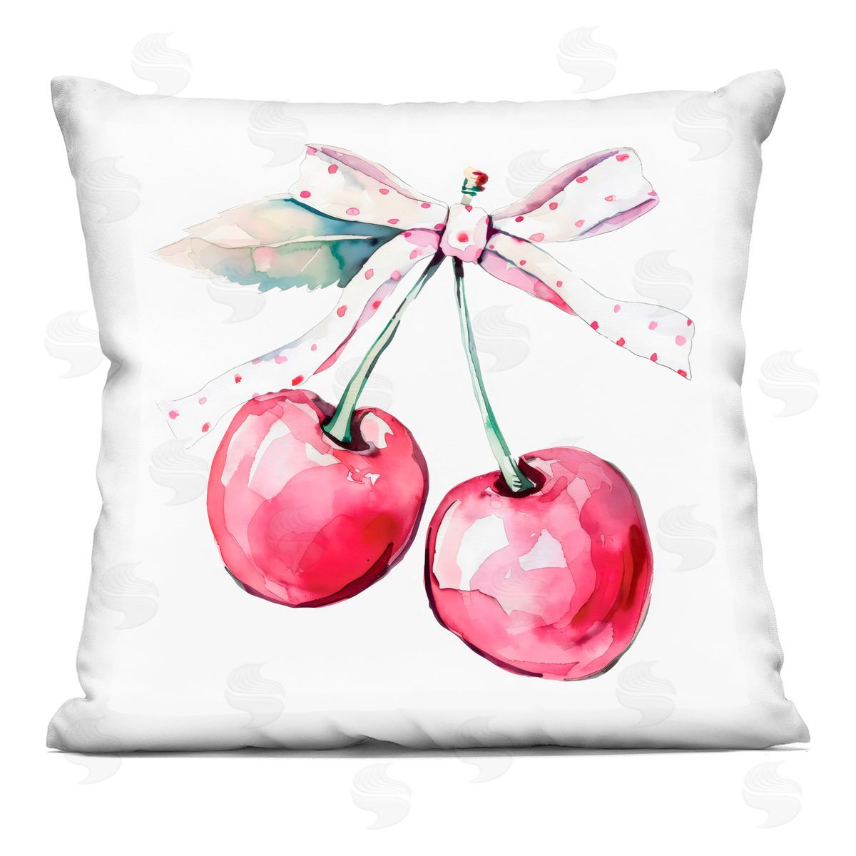 Creative Studio Whimsical Cherries with Dotted Ribbon Indoor Printed Throw Pillow