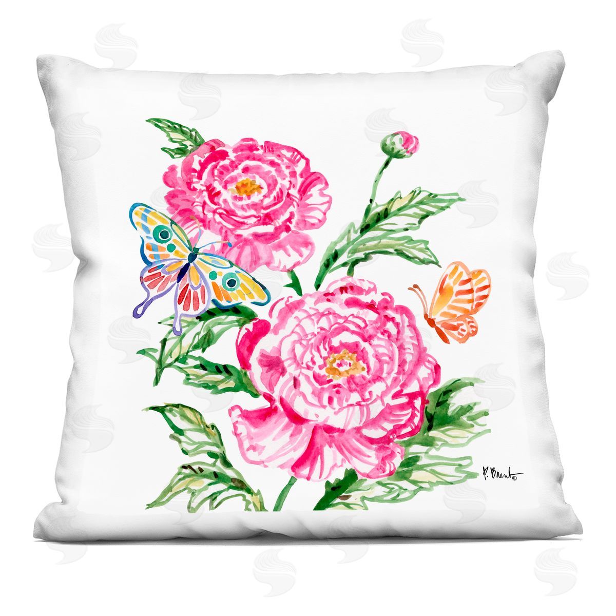 Paul Brent Brushstroke Peonies & Butterflies Indoor Printed Pillow