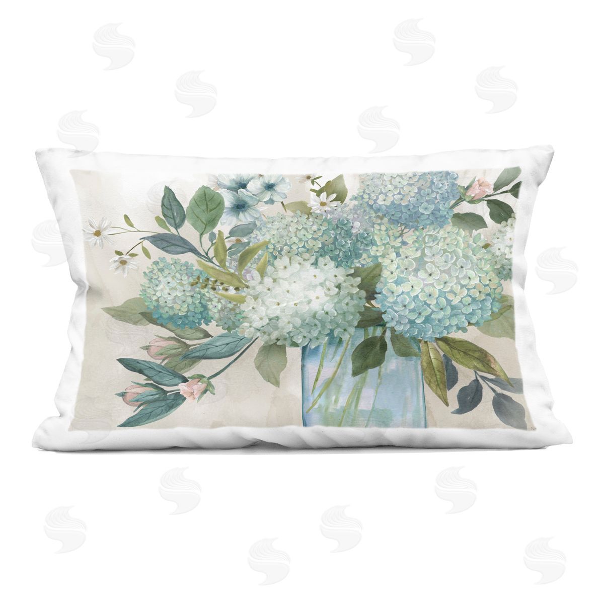Nan Hydrangeas Galore Blue Flowers Indoor Printed Pillow Art