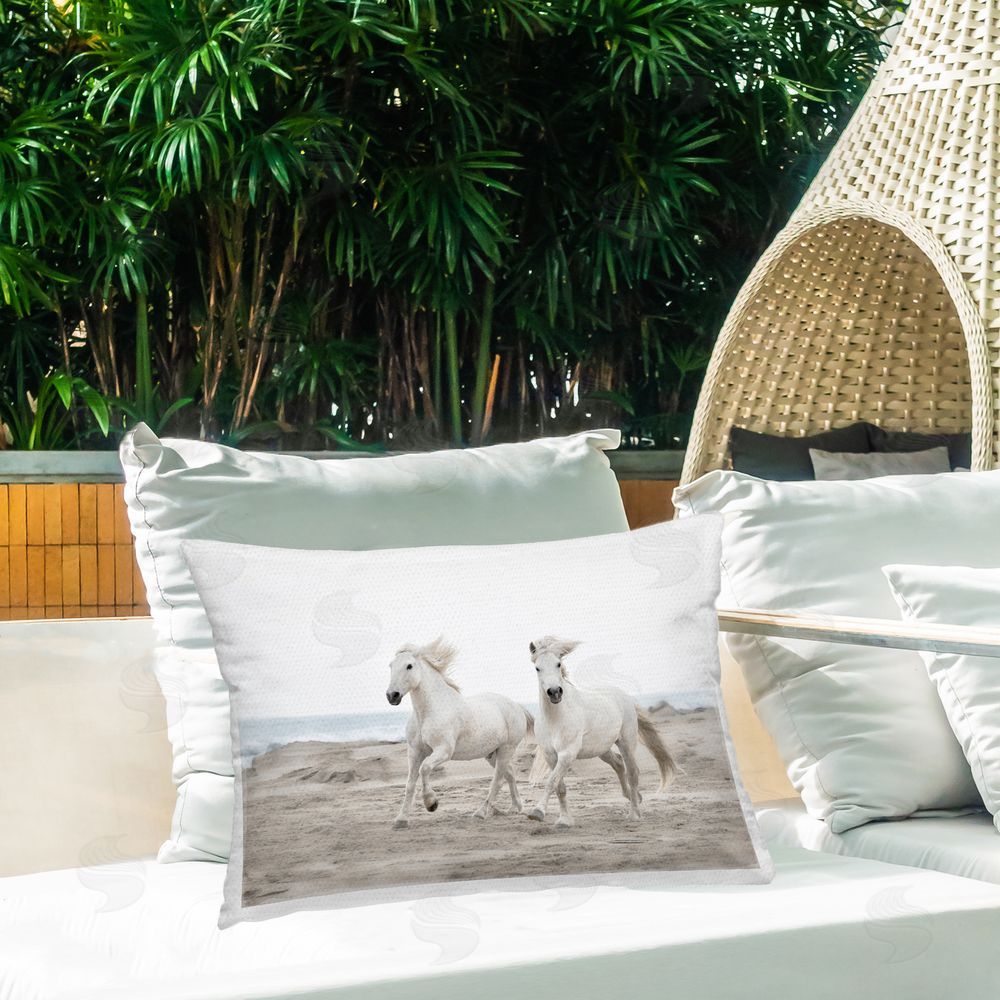Danita Delimont Beach Running Horses Outdoor Rectangular Pillow on Patio