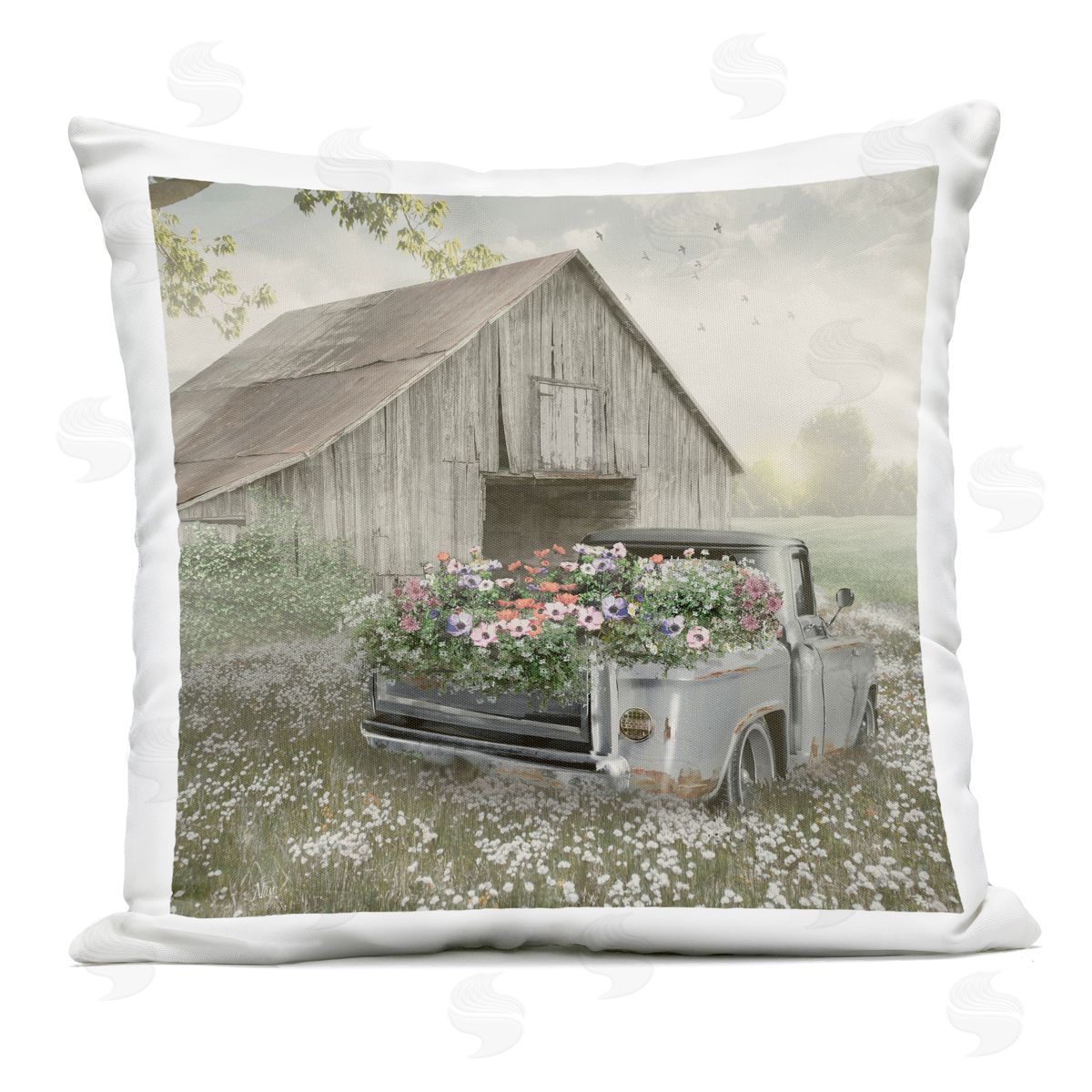 Nan Gathering Fragrance Flower Truck Outdoor Printed Pillow