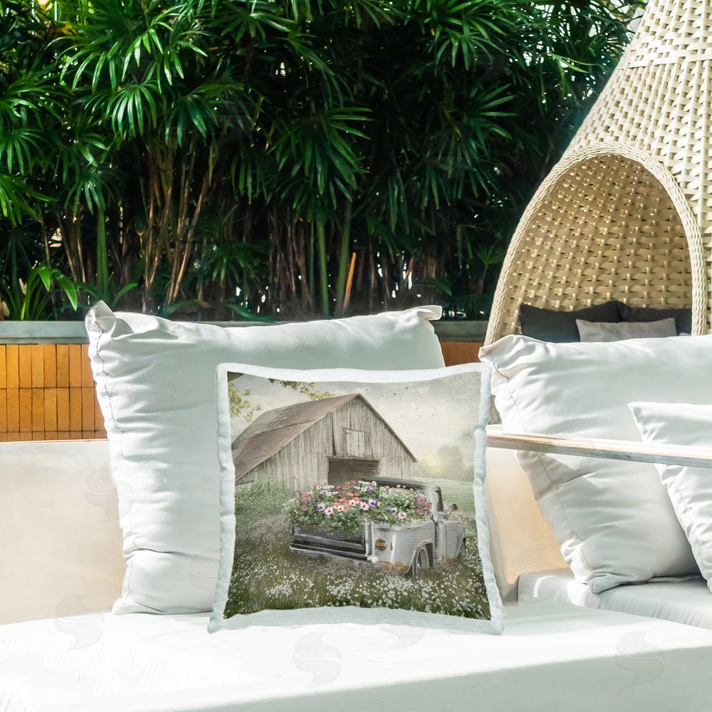 Nan Gathering Fragrance Flower Truck Outdoor Square Pillow on Patio
