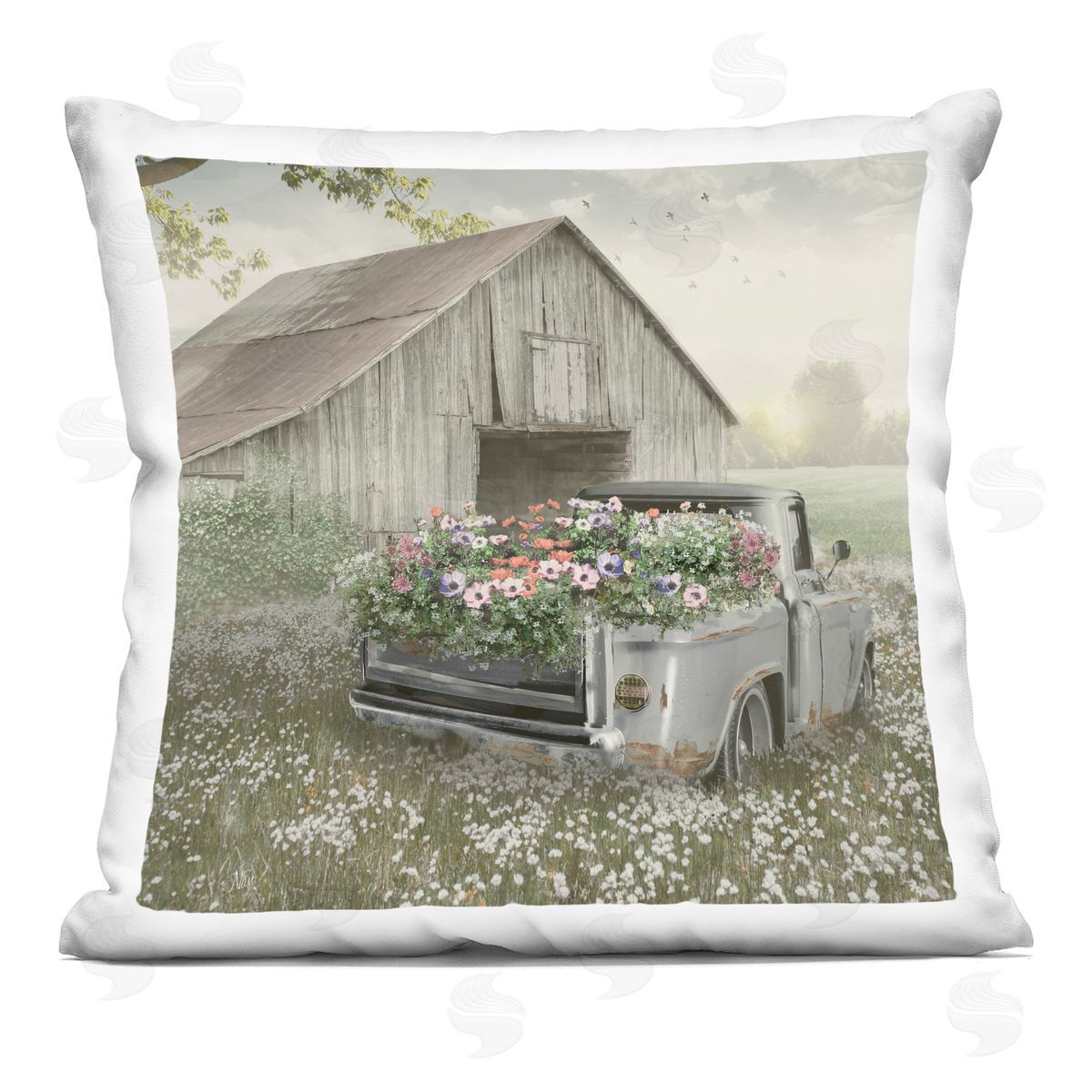 Nan Gathering Fragrance Flower Truck Indoor Printed Pillow Art