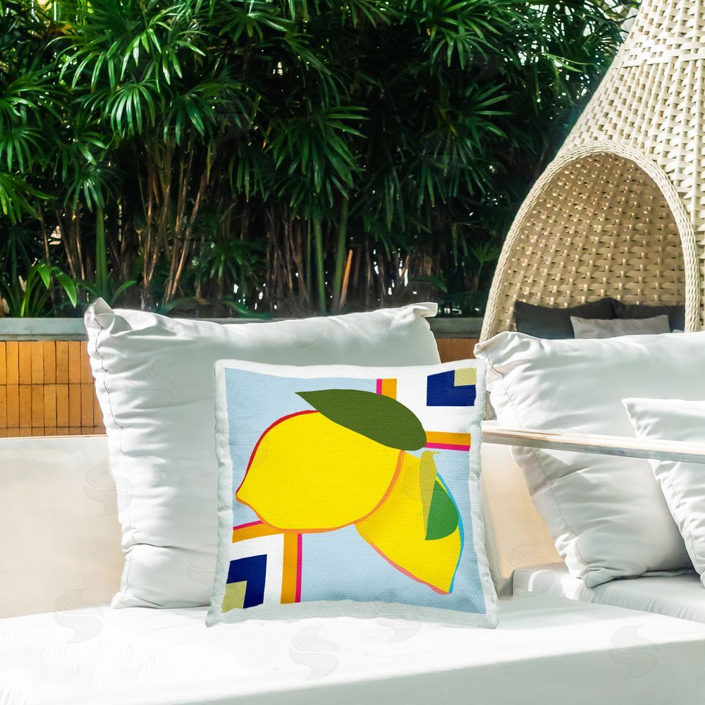 Daniela Santiago Geometric Lemon Fruit Outdoor Square Pillow on Patio