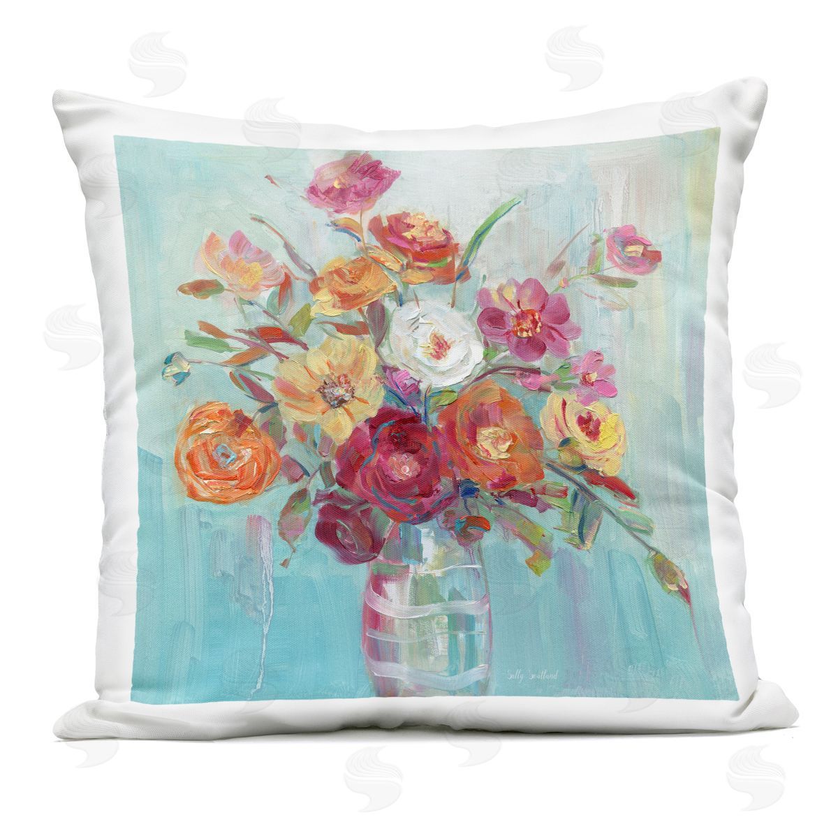Sally Swatland Summer Garden Arrangement Outdoor Printed Pillow