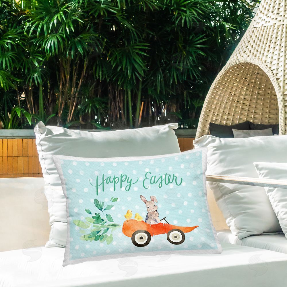 Heather Lee Chan Easter Carrot Car Bunny Outdoor Printed Throw Pillow on Patio