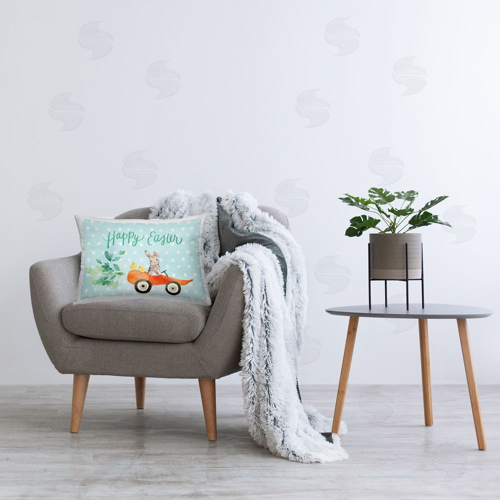Heather Lee Chan Easter Carrot Car Bunny Printed Indoor Throw Pillow in Room