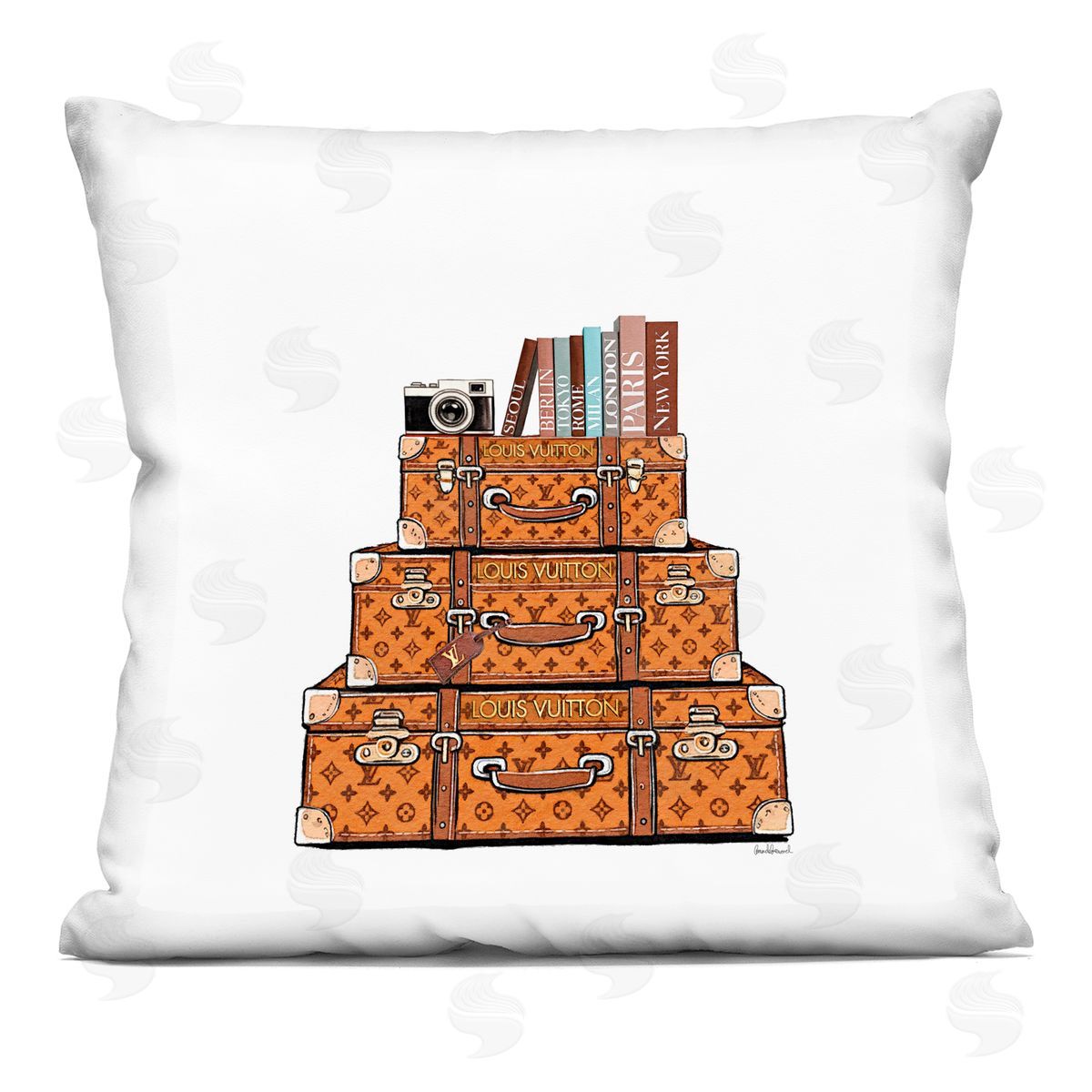 Amanda Greenwood Vintage Glam Luggage Stack Indoor Printed Throw Pillow