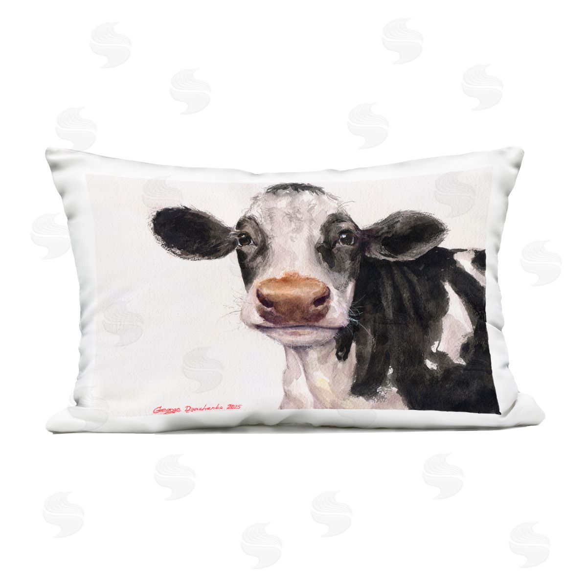 George Dyachenko Cute Cow with White Spots Outdoor Printed Throw Pillow