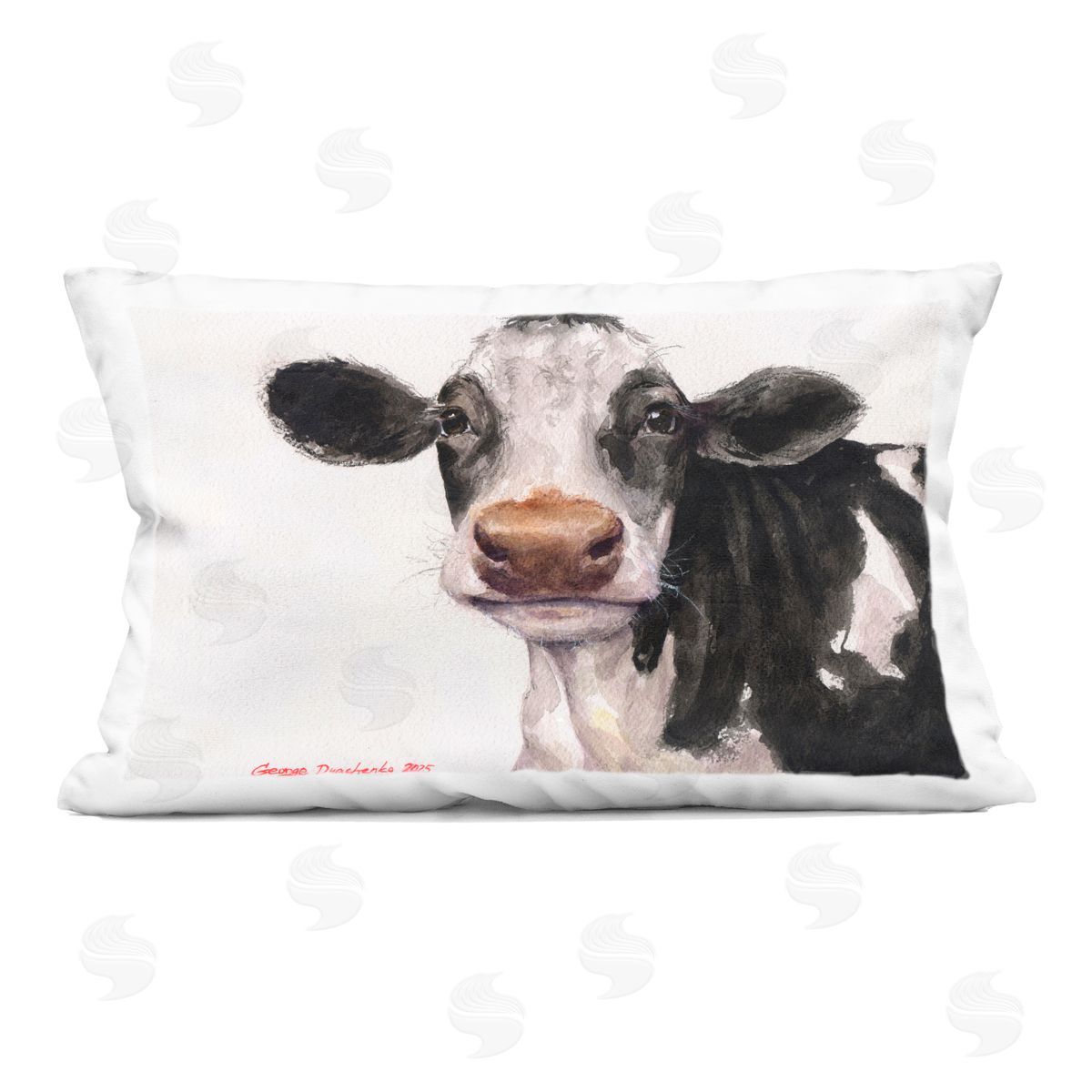 George Dyachenko Cute Cow with White Spots Indoor Printed Throw Pillow