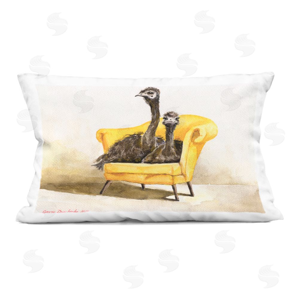 George Dyachenko Funny Ostriches on Yellow Chair Indoor Printed Throw Pillow