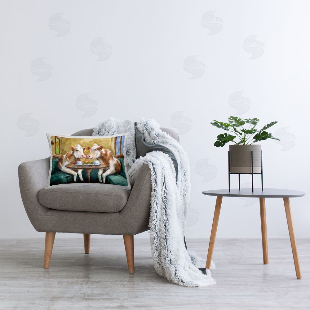 George Dyachenko Two Cows Cafe Brunch Printed Indoor Throw Pillow in Room