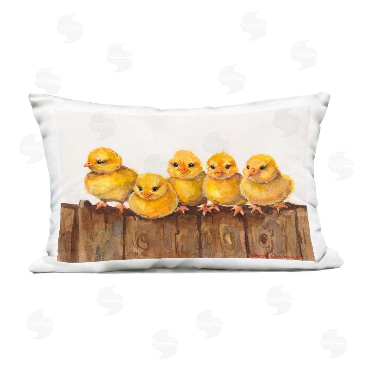 George Dyachenko Chicks on the Fence Outdoor Printed Throw Pillow