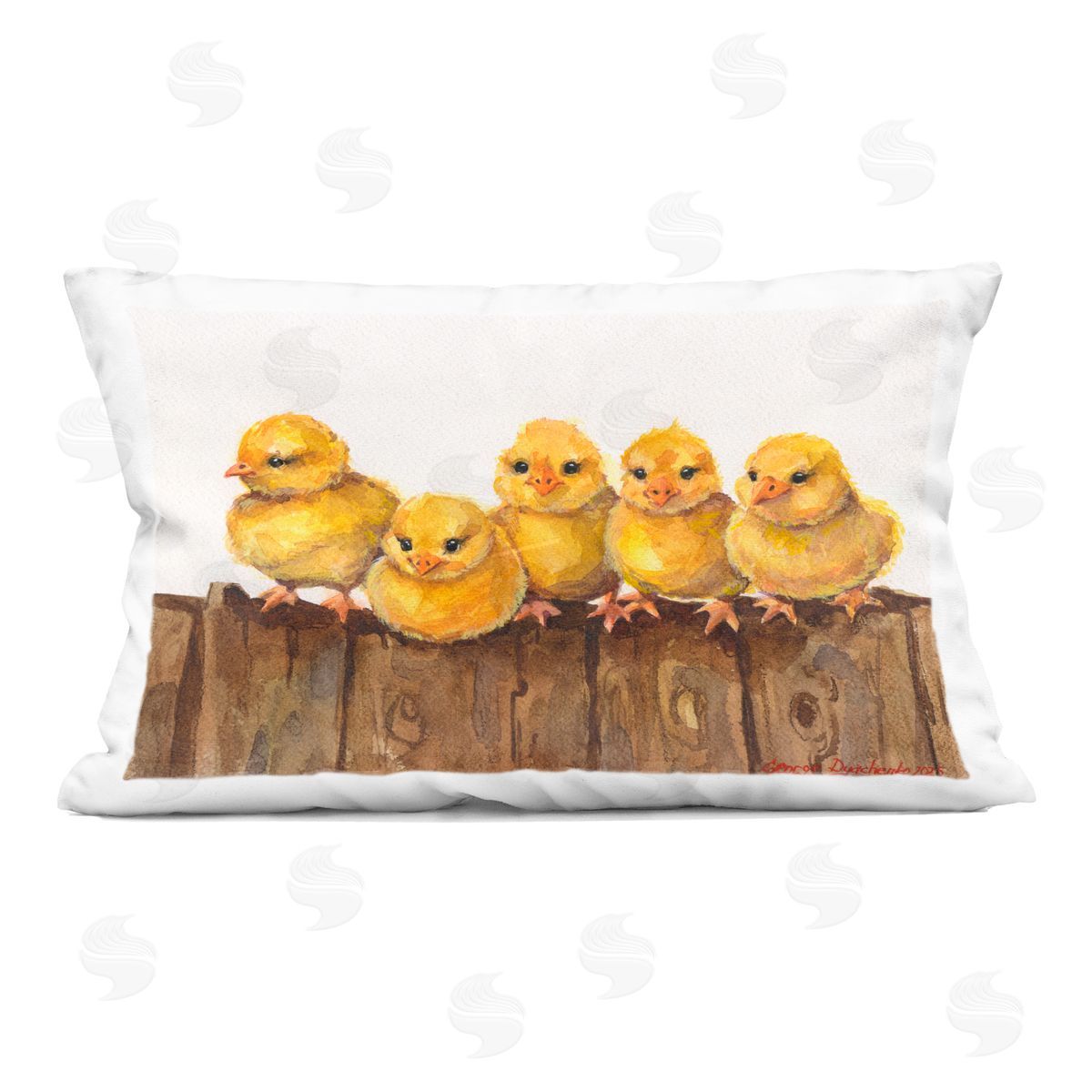 George Dyachenko Chicks on the Fence Indoor Printed Throw Pillow
