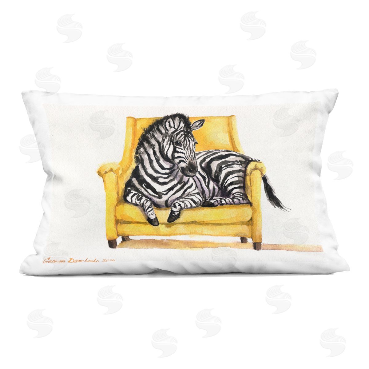 George Dyachenko Cute Zebra on Yellow Chair Indoor Printed Throw Pillow