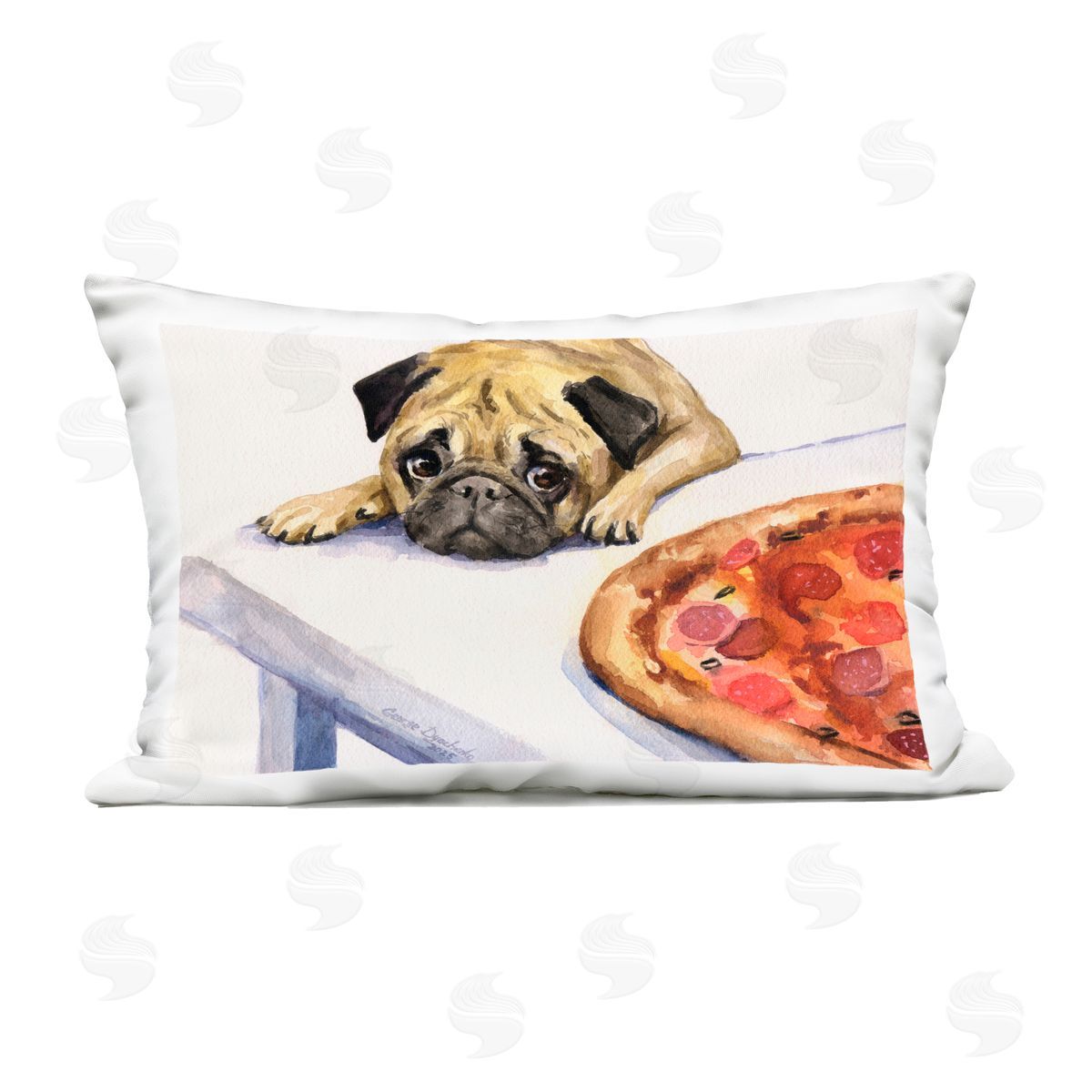 George Dyachenko Pug Really Wants Pizza Outdoor Printed Throw Pillow