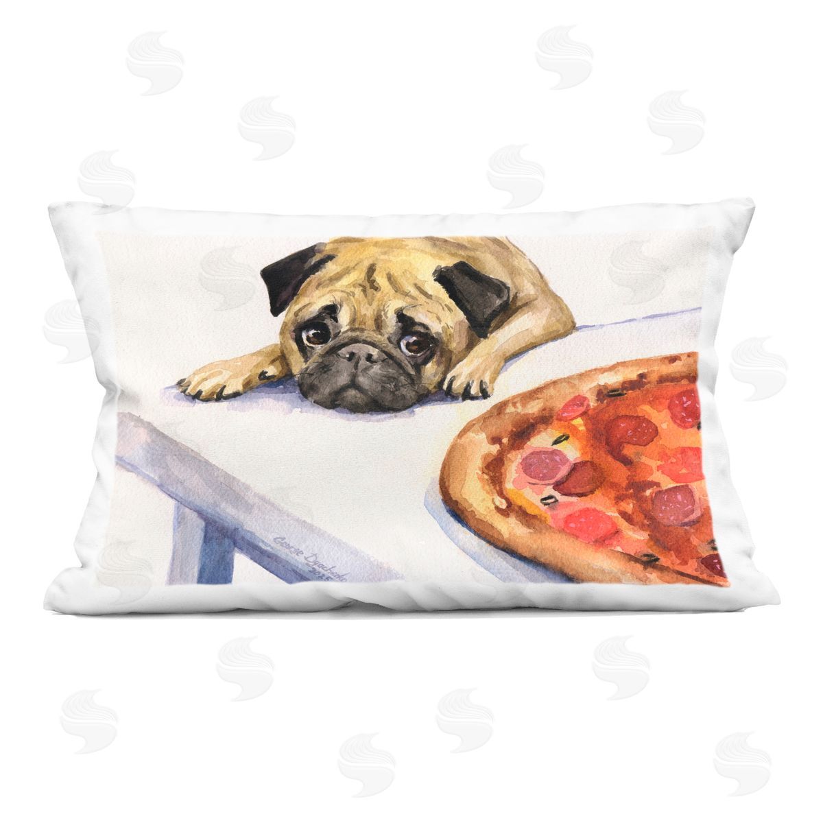 George Dyachenko Pug Really Wants Pizza Indoor Printed Throw Pillow