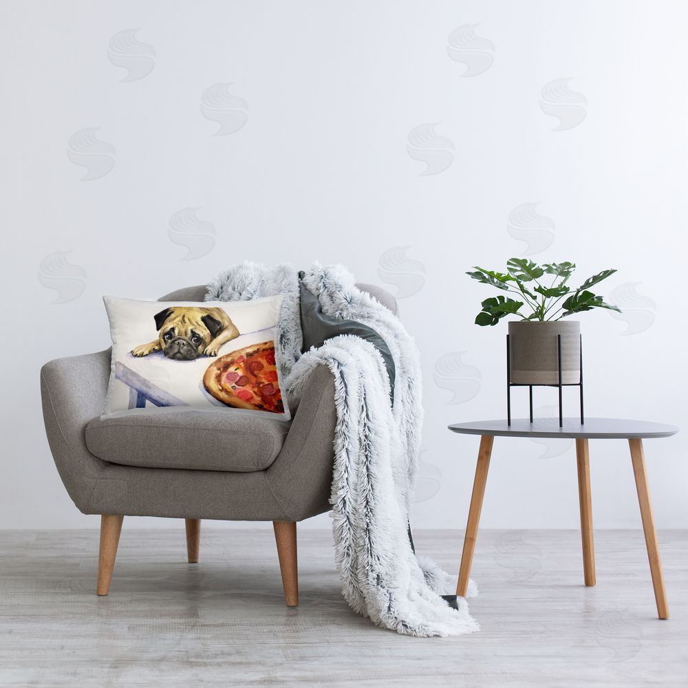 George Dyachenko Pug Really Wants Pizza Printed Indoor Throw Pillow in Room
