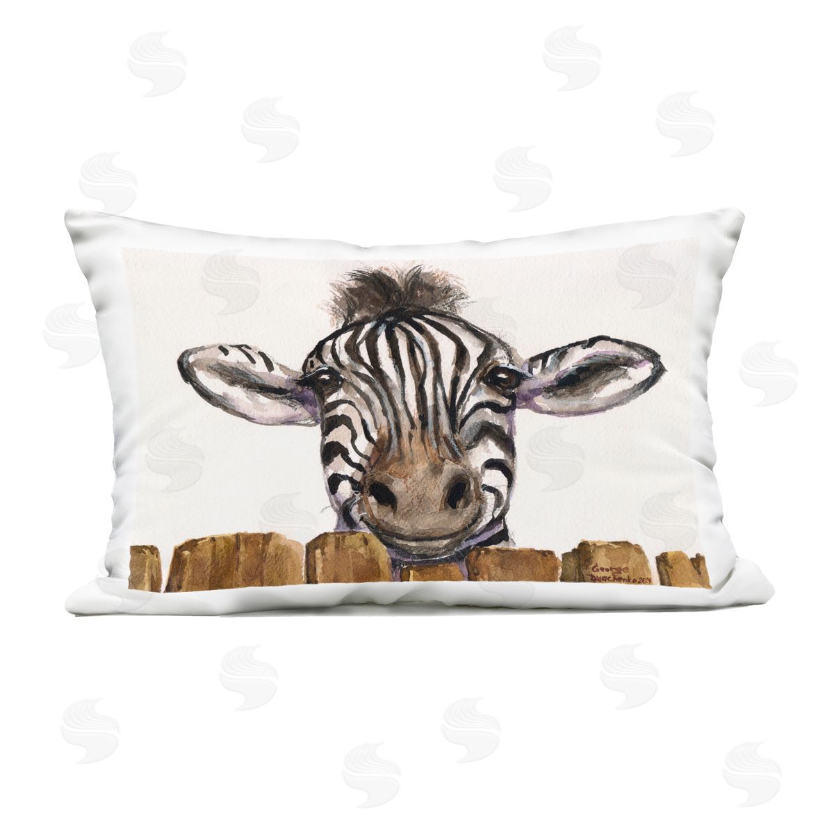 George Dyachenko Cute Zebra Above Fence Outdoor Printed Throw Pillow