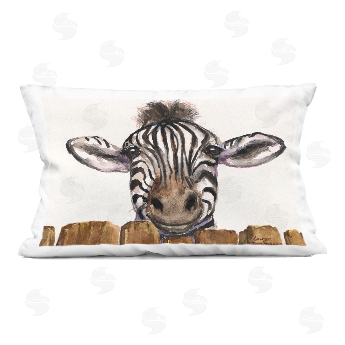 George Dyachenko Cute Zebra Above Fence Indoor Printed Throw Pillow