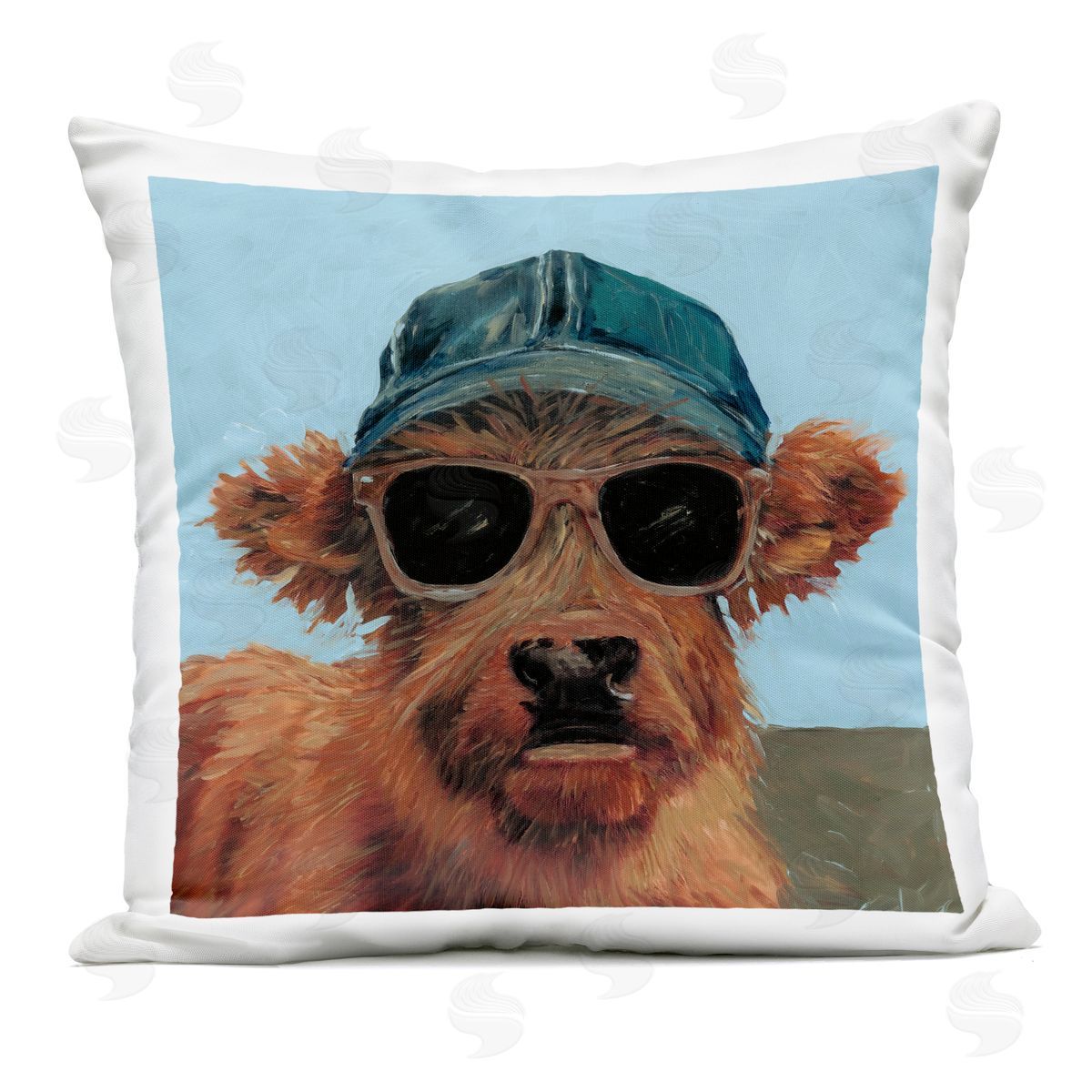 Wani Pasion Cow in Baseball Cap Plush Polyester Art Print Pillow