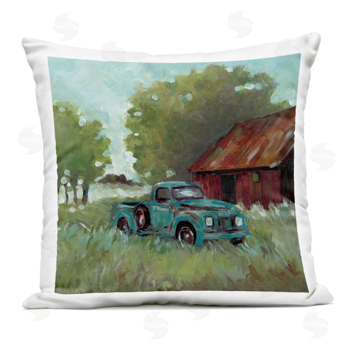 Wani Pasion Expressionist Blue Truck Plush Polyester Art Print Pillow