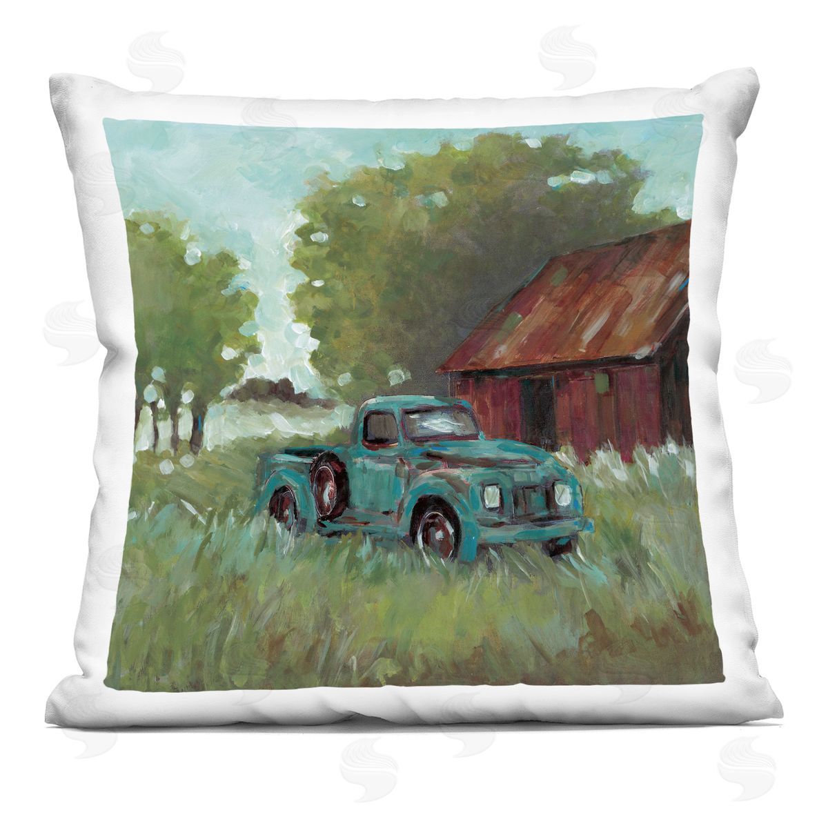 Wani Pasion Expressionist Blue Truck Plush Polyester Art Print Pillow